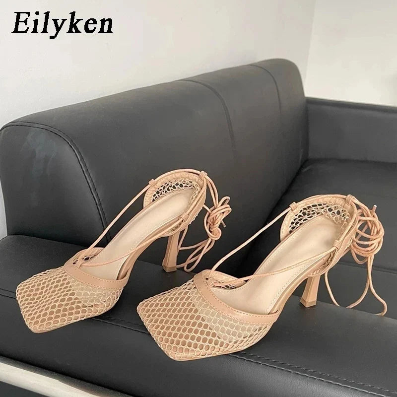 Sexy White Hollow Mesh Woman Pumps Sandals