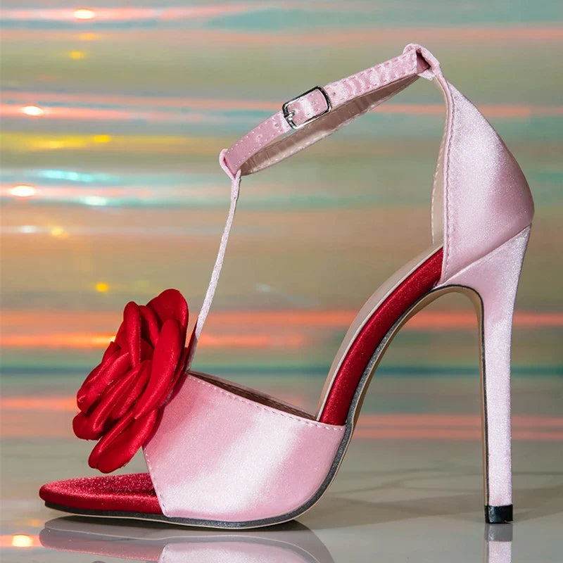 Summer Red Rose Flower Women's Sandals