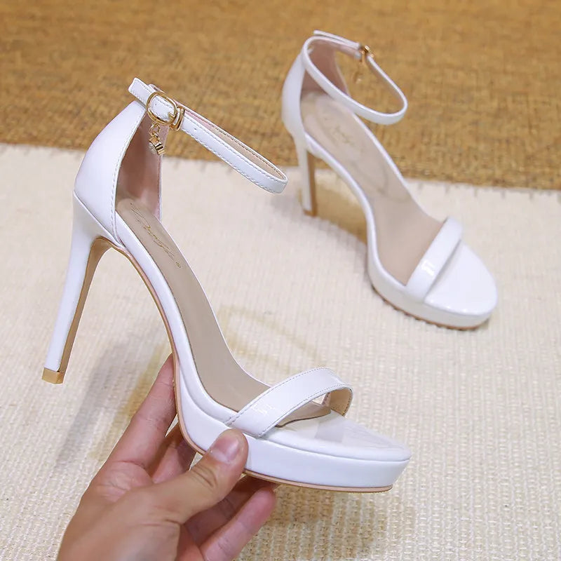 leather nude waterproof platform high-heeled shoes