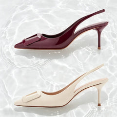 Elegant Square Buckle Detail Slingback Heels