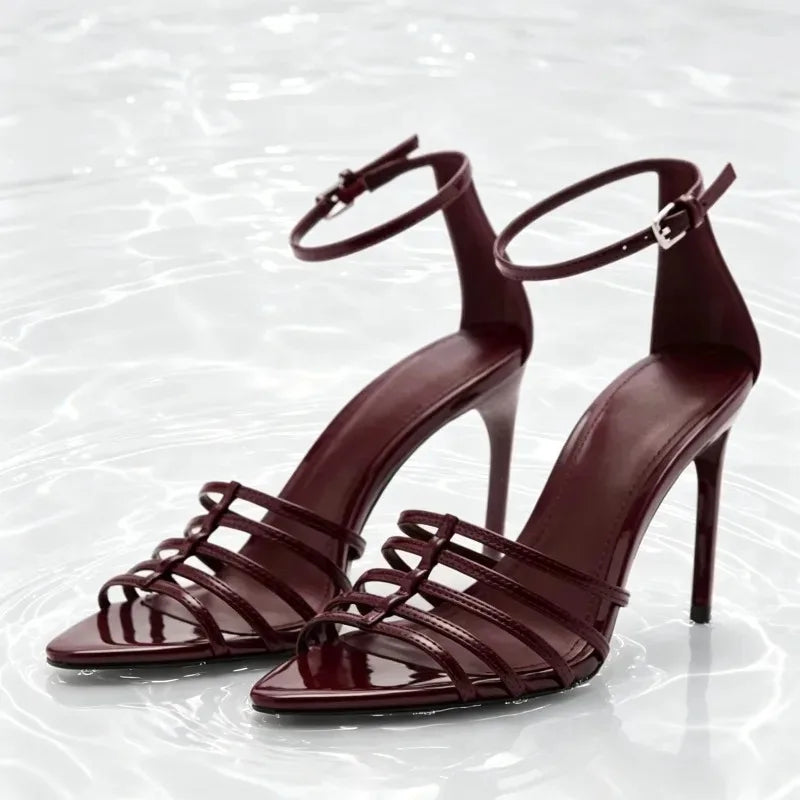 Sexy Burgundy Narrow Band High Heel Sandals