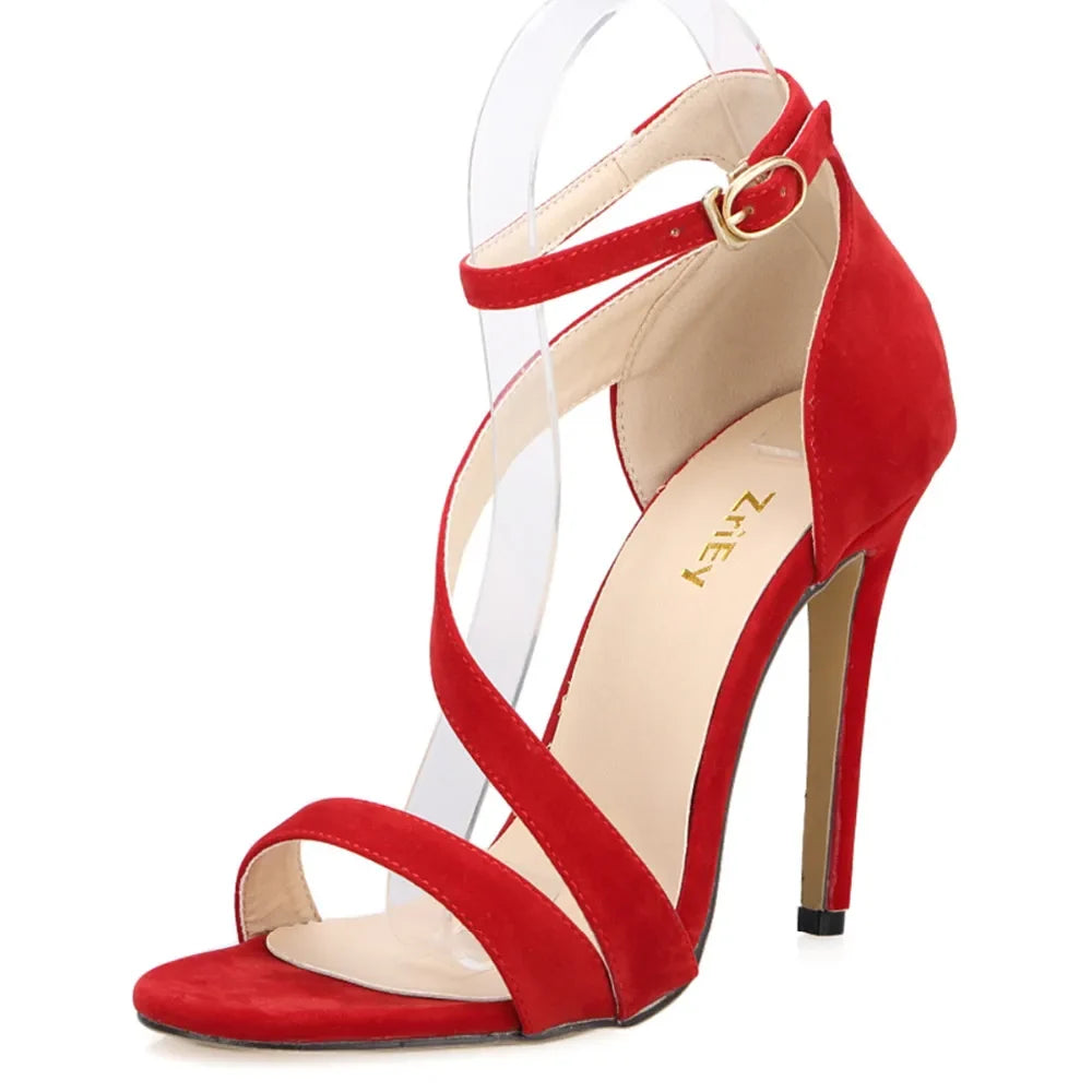 Open Toe Ankle Straps High Heels Stilettos Suede Wedding Shoes 11CM