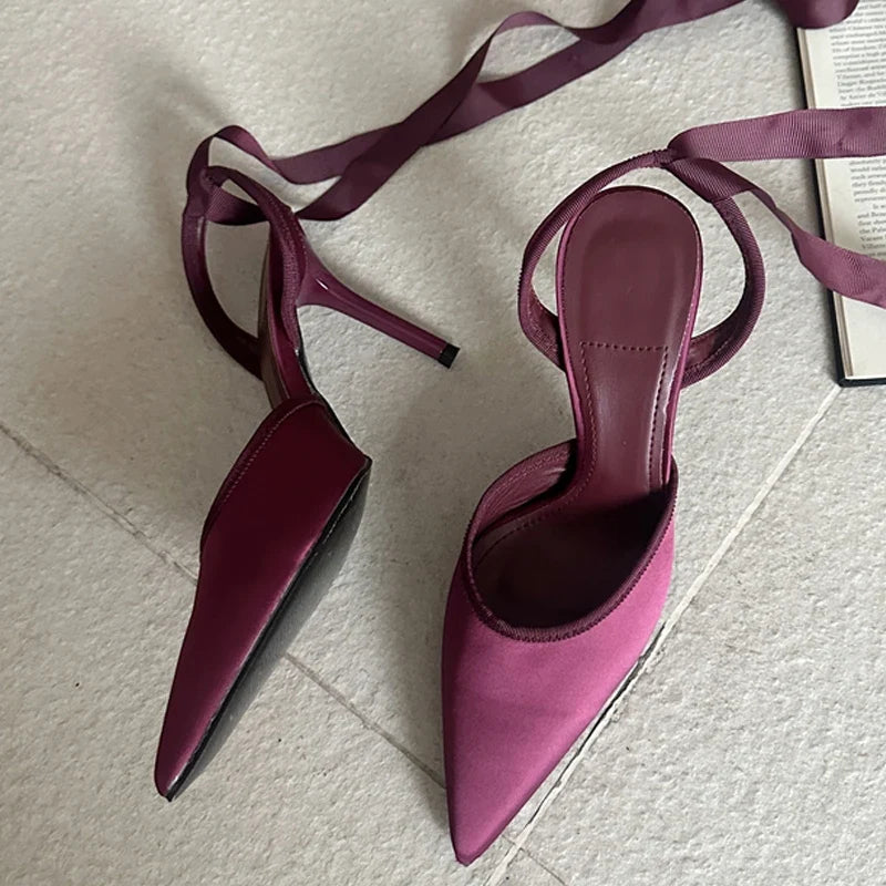 Slingback Ankle Lace-up Mules Women Pumps