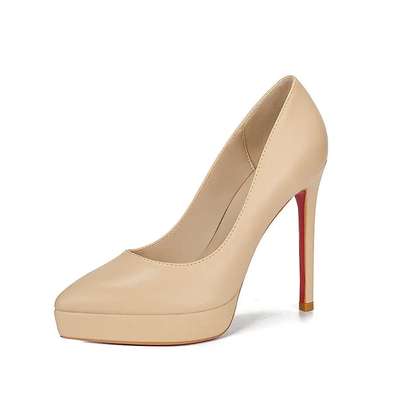nude color waterproof platform high heels for women