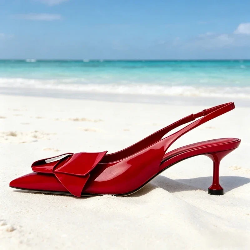 Elegant Bow Knot Decorates Red Heels