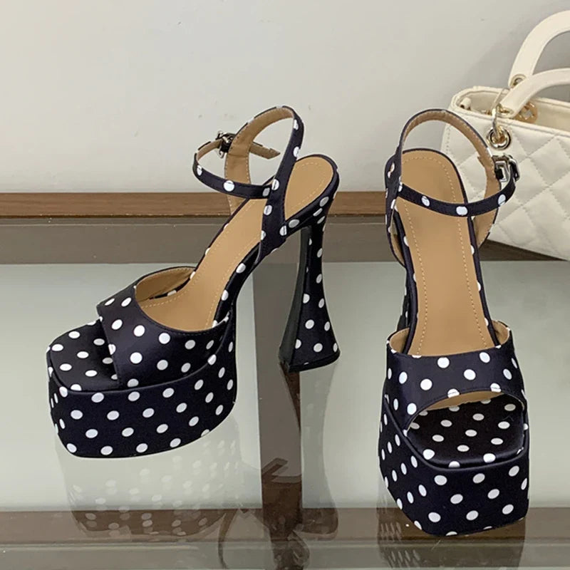 Brand Design Polka Dot Silk Chunky Platform Sandals