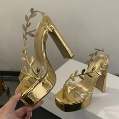 Summer Patent Leather Gold Leaf Women Sandals