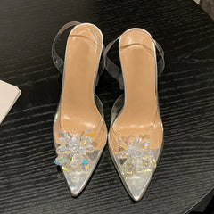 Crystal Flower PVC Summer Strange Transparent High Heels