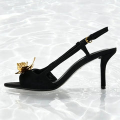 Novelty Metallic Flower Embellished Heeled Sandals
