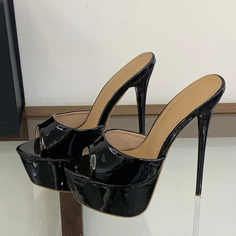 Black Apricot Patent Leather Show Super High Heels