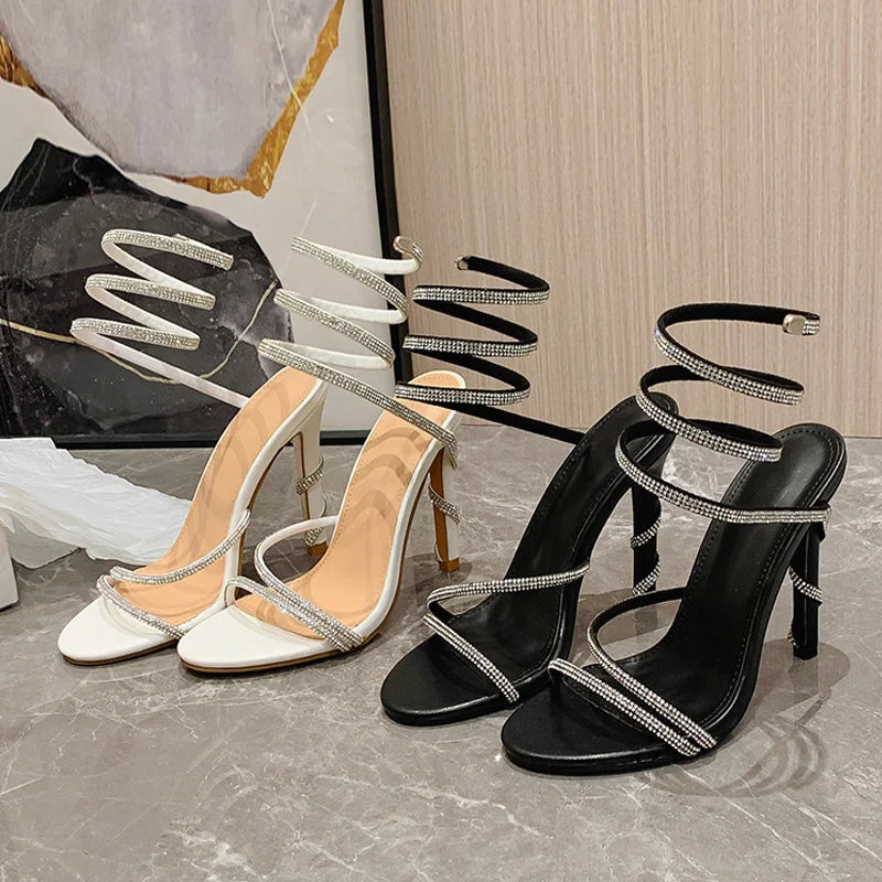 Summer Snake Twine Around Crystal Women Sandals