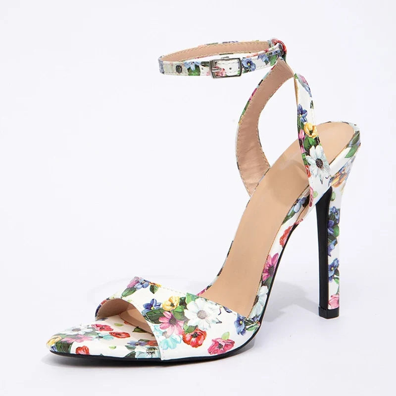 Designer Mixed Colors Flowers Print Leather Women Sandals