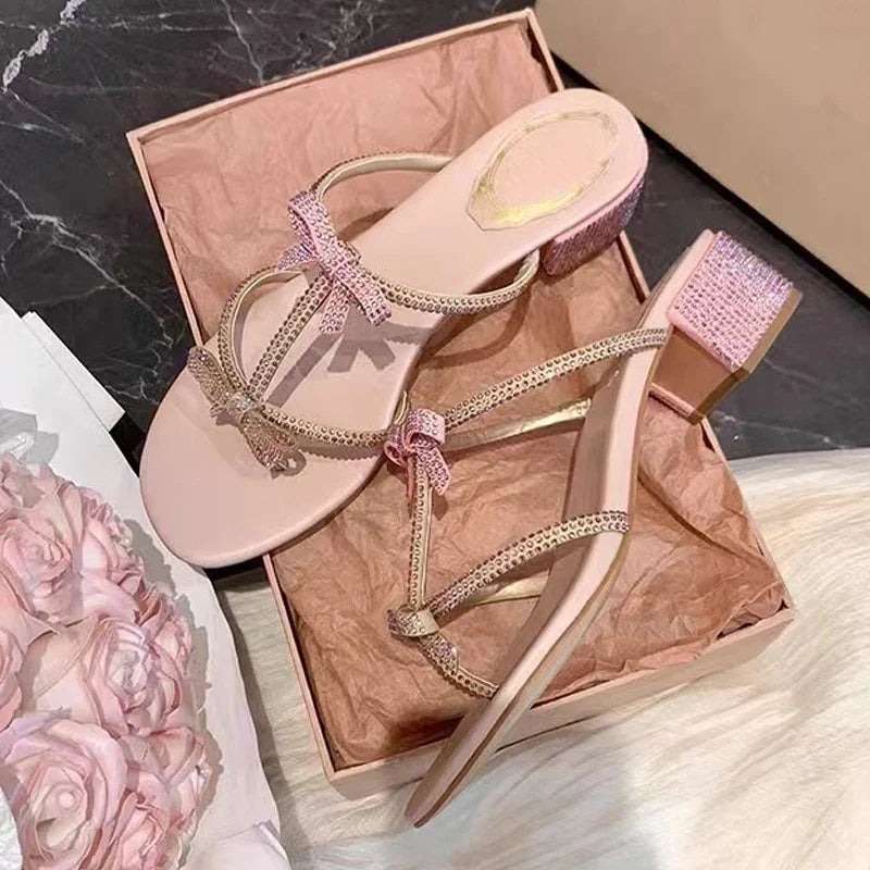 Street Style Crystal Bowknot Women Slippers Sandals