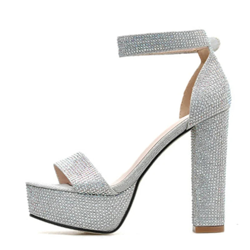 Silver Rhinestone Platform Sandals