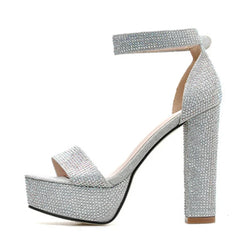Silver Rhinestone Platform Sandals
