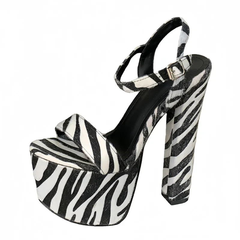 Zebra Stripe Furry Platform Sandals