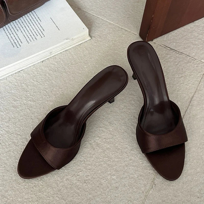 Summer Round Open Toe Silk Women Slippers Sandals