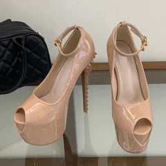 Black Apricot Patent Leather Show Super High Heels Platform Pumps