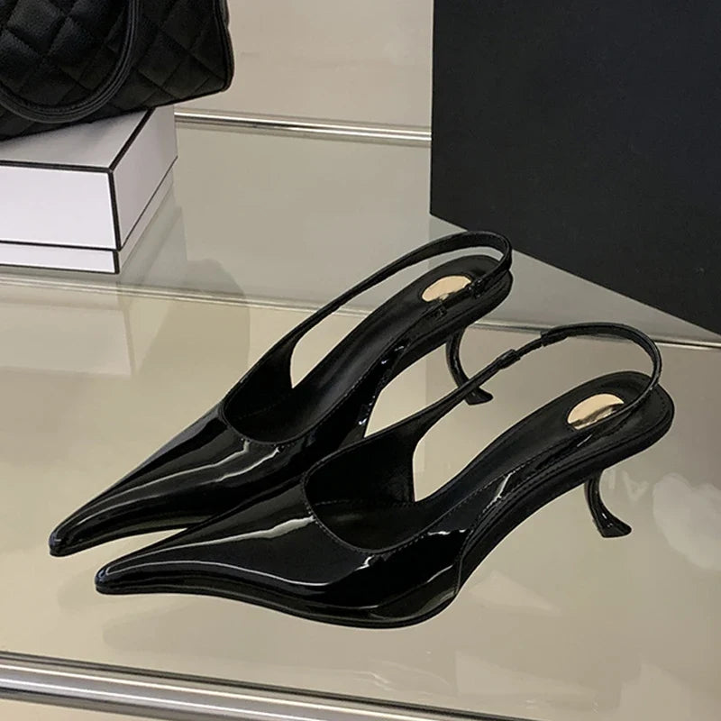 Summer Black Patent Leather High Heels