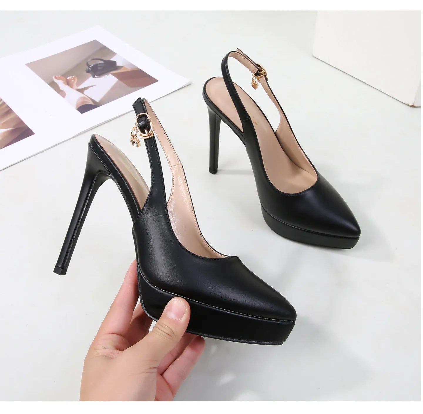 12cm slim heel pointed toe back empty toe Sandals