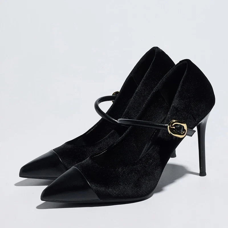 Buckle Strap Suede Leather Women Pumps