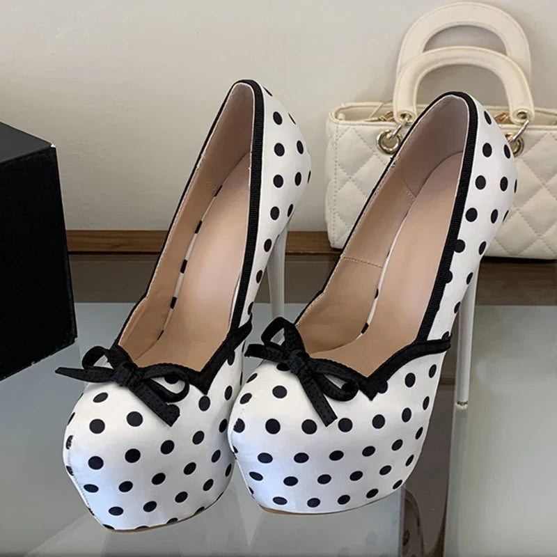 Runway Polka Dot Silk Platform Pumps