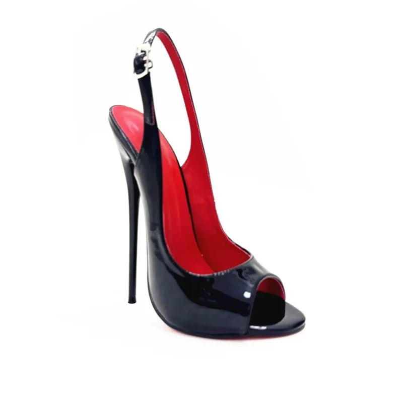 Sexy 12cm Stiletto Peep Toe Pumps Slingback Buckle Strap High Heels Round Toe Plus Size Clubwear Party Shoes