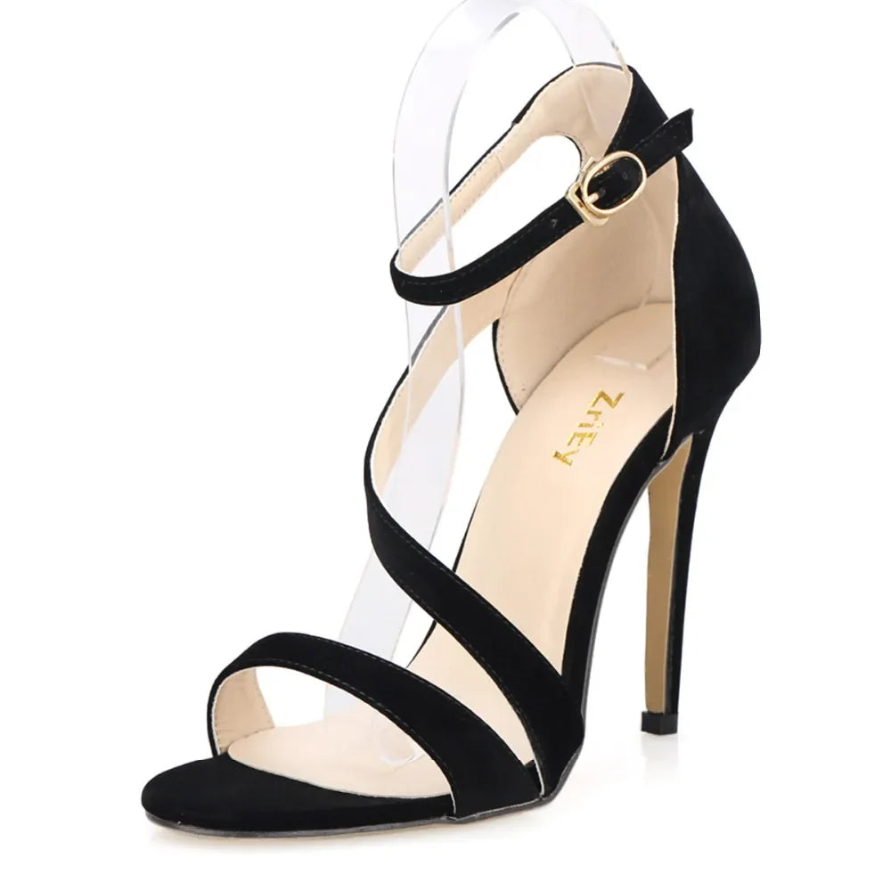 Open Toe Ankle Straps High Heels Stilettos Suede Wedding Shoes 11CM