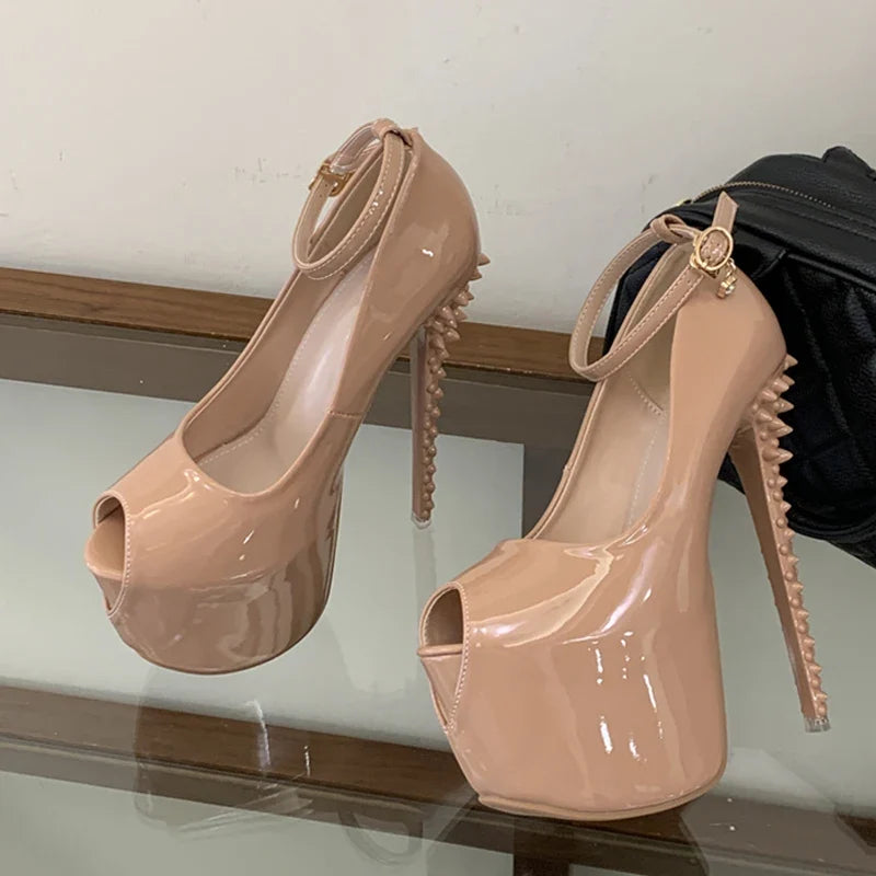 Black Apricot Patent Leather Show Super High Heels Platform Pumps