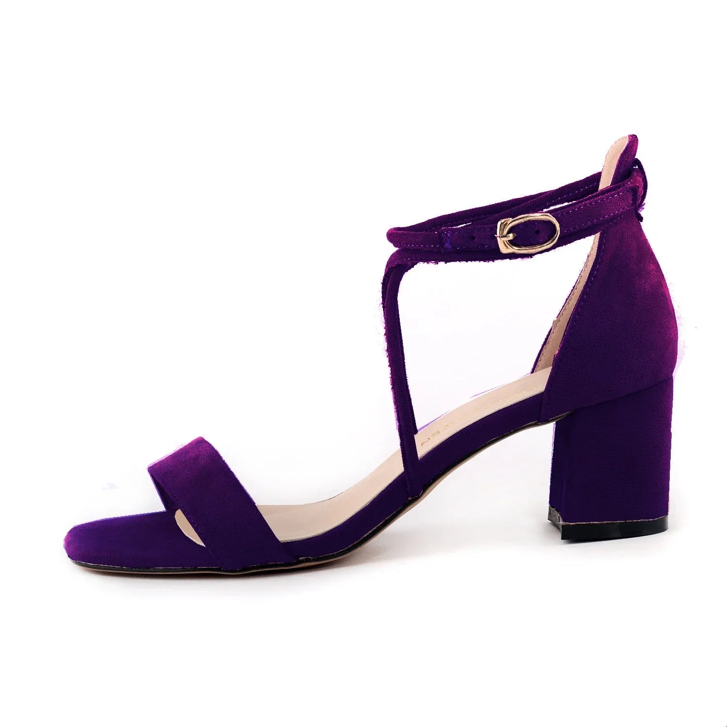 5cm Low Heels Velvet Stripe Ankle Strap Sandal