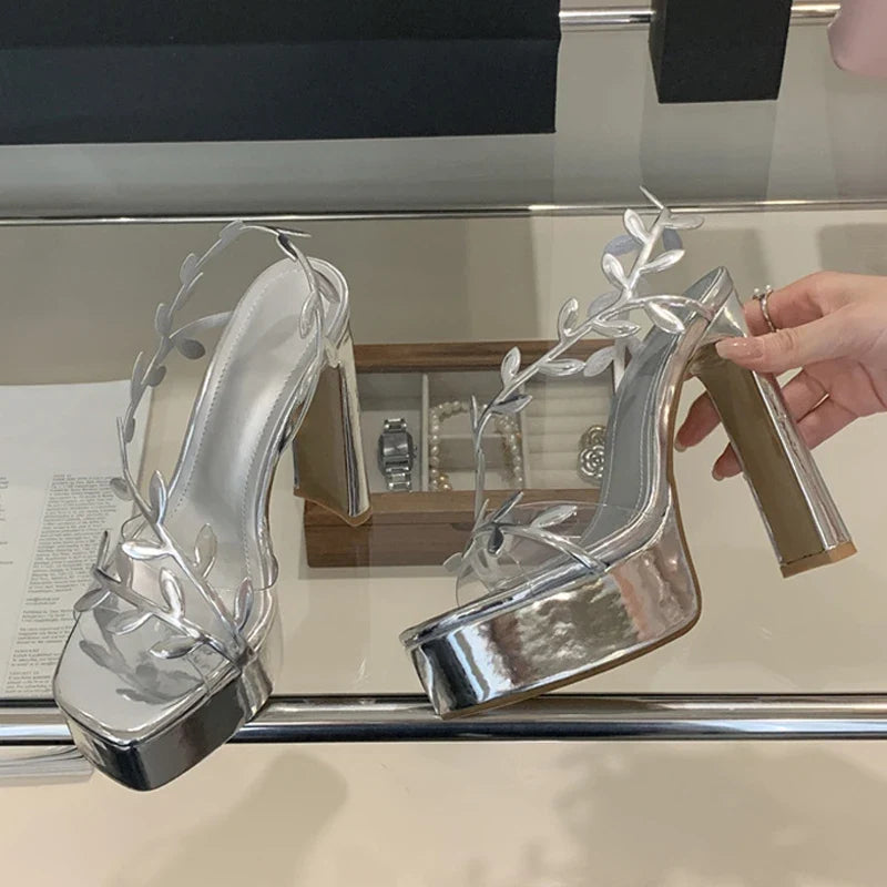 Summer Patent Leather Gold Leaf Women Sandals