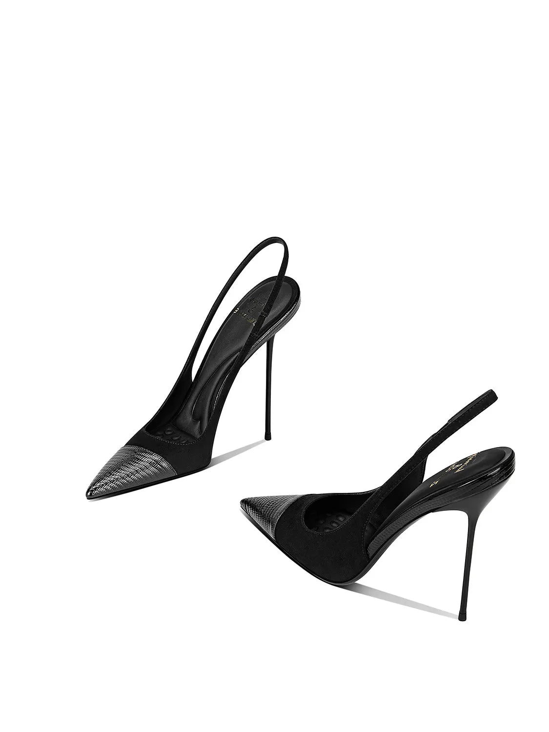 Splicing classic and versatile black pointed thin heel high-heeled shoes