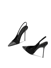 Splicing classic and versatile black pointed thin heel high-heeled shoes