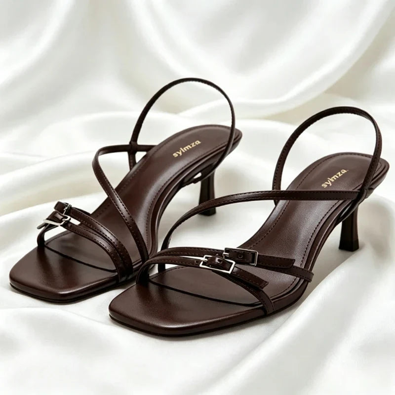 Unique Narrow-band Design Heeled Sandals