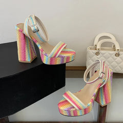 Mixed Colors Chunky Platform Sandals