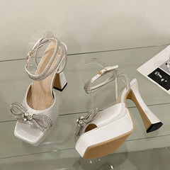 Runway Rhinestone Ankle Strap High Heels