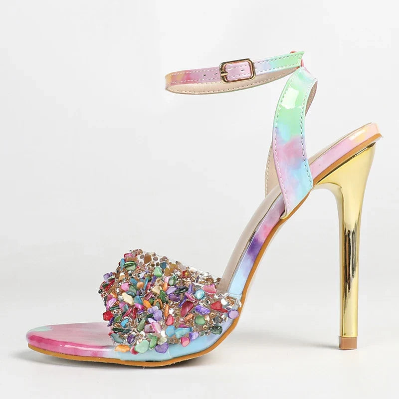 Elegant Women Wedding Banquet Shoes Mixed Colors Rhinestone Sandals