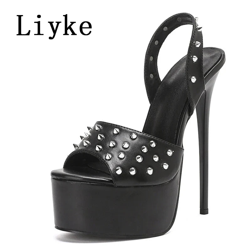 Design Metal Rivet Strap Platform Sandals
