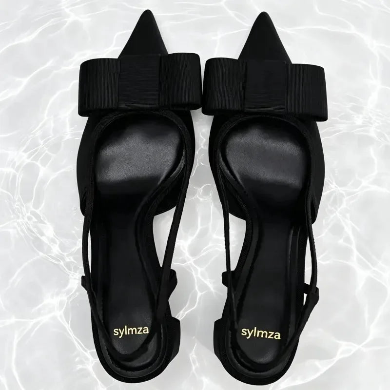 Black Bow Decorated High Heels