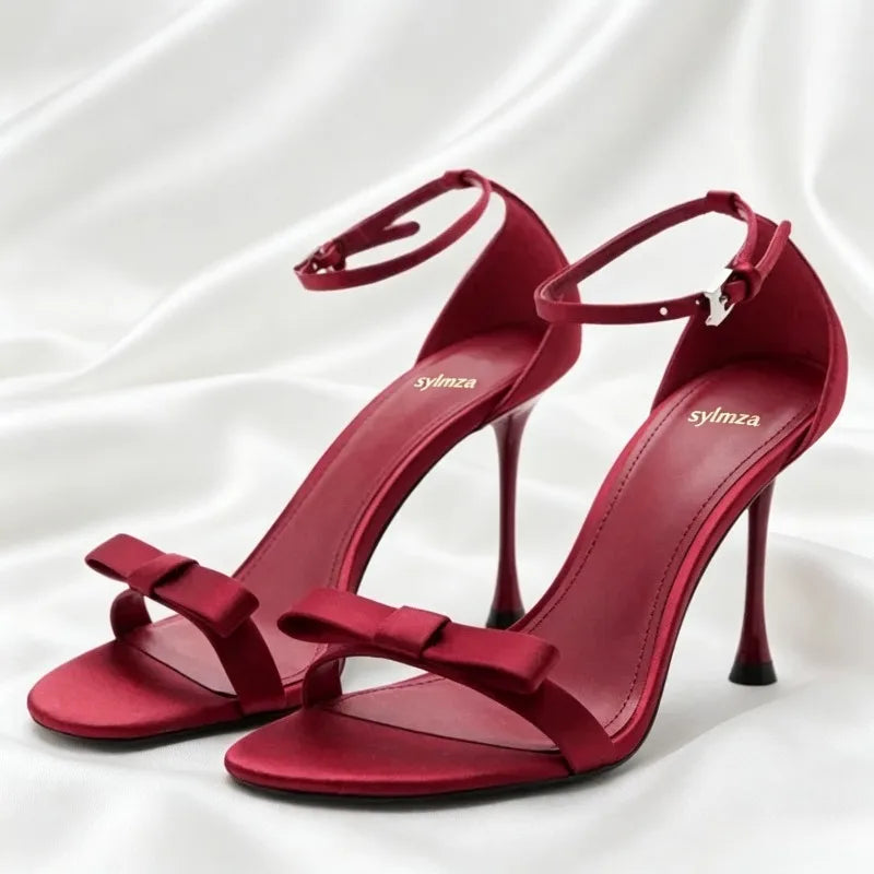 Sweet Red Bow Embellished High Heel Sandals
