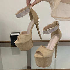 Designer Rhinestone Ankle Cover Strap Women Sexy 17CM Sandal Platform High Heels Party Club Stripper Pole Dance Shoe Black