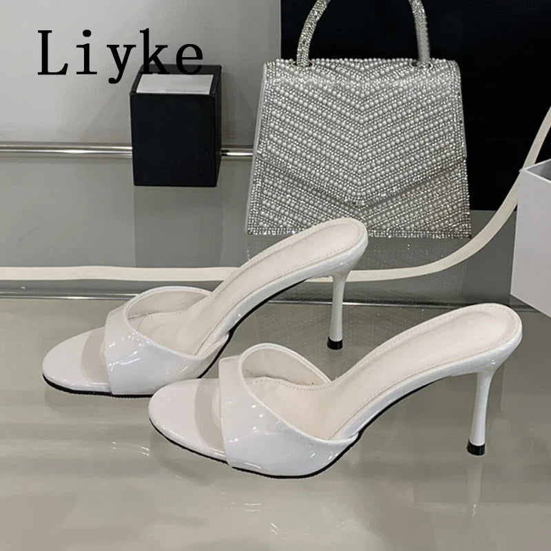 White Patent Leather Women Slippers Sandals