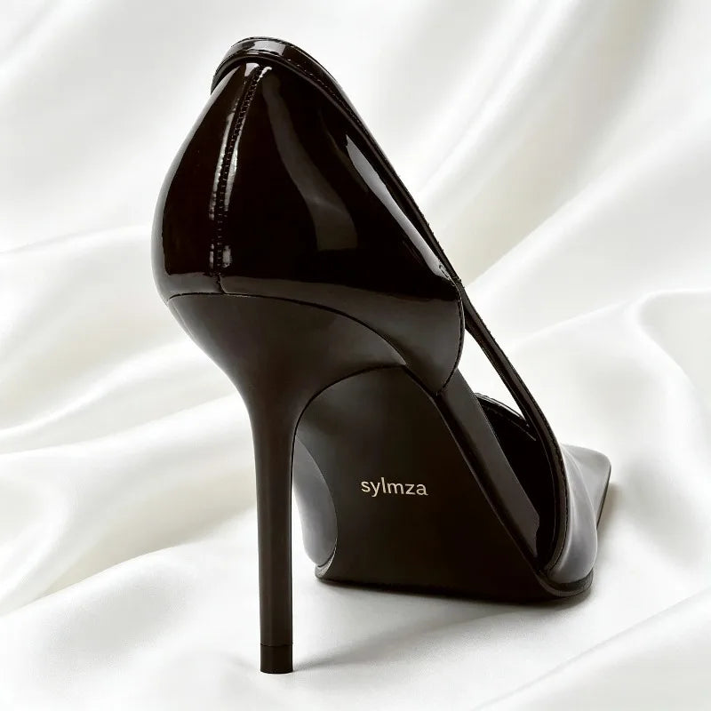 Sexy Brown Patent Leather Pointed Toe High Heels