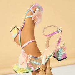 Sweet Pink Flower Decoration High Heel Sandals