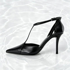Luxury Pointed Toe Patent Leather T Strap Pumps