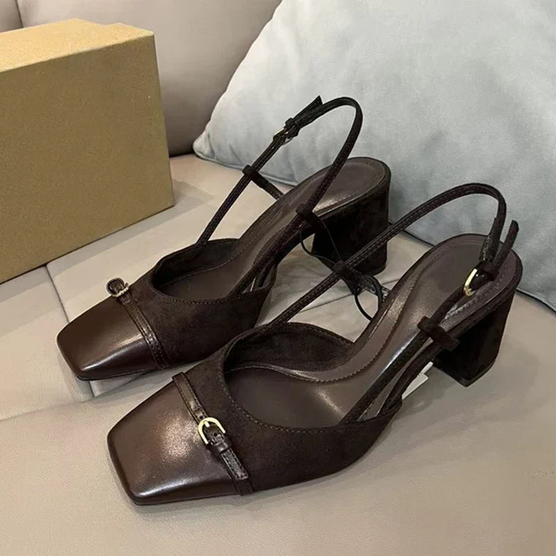 Retro Brown Designer Heels Sandals