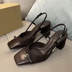 Retro Brown Designer Heels Sandals