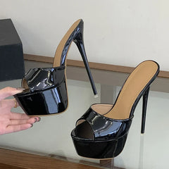 Black Apricot Patent Leather Show Super High Heels