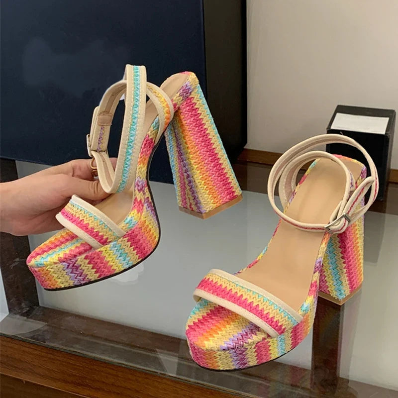 Mixed Colors Chunky Platform Sandals