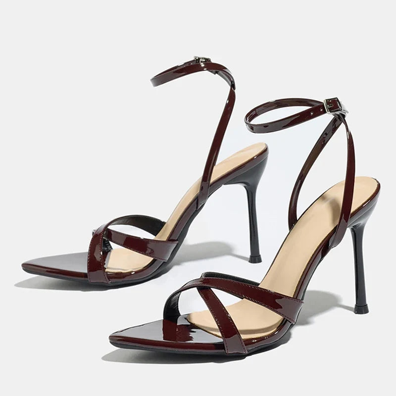 Summer Cozy Patent Leather Narrow Band Ankle Strap Sandals